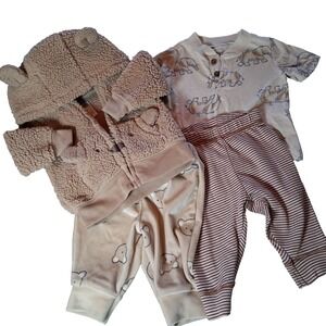 Carter's Baby 0-3M Outfit Lot 2 Sets Elephant & Bear Sherpa Hoodie & Pants